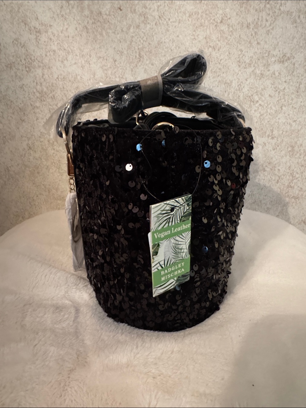 Badgley Mischka Black Sequin Bucket Purse